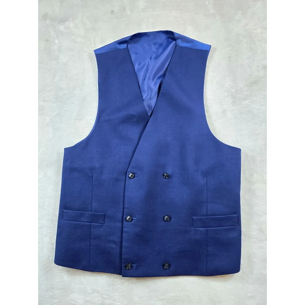 Sean John Double Breasted 3 Piece Suit Mens 44L Pants 38x31 Royal Blue w/Vest